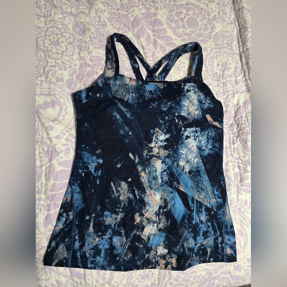 Abstract Blue and Black Strappy Tank